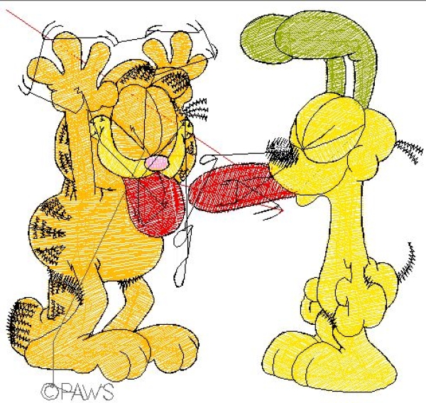 Stickdatei.ch Einzeldatei Garfield und Hund Odie strecken Zunge raus